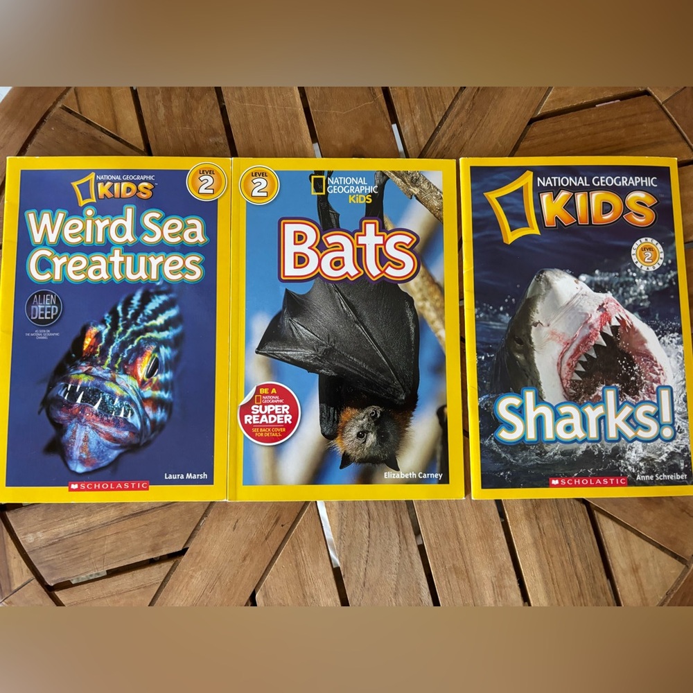 3 National Geographic Kid Readers Level 2 Book Lot Shark Bat Weird Sea Creature